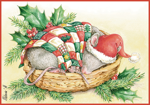 Weihnachtskarte schlafende Maus